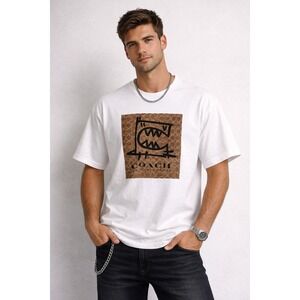 Coach x Guang Yu Mens XL White Rexy Graffiti Signature Graphic T-Shirt
